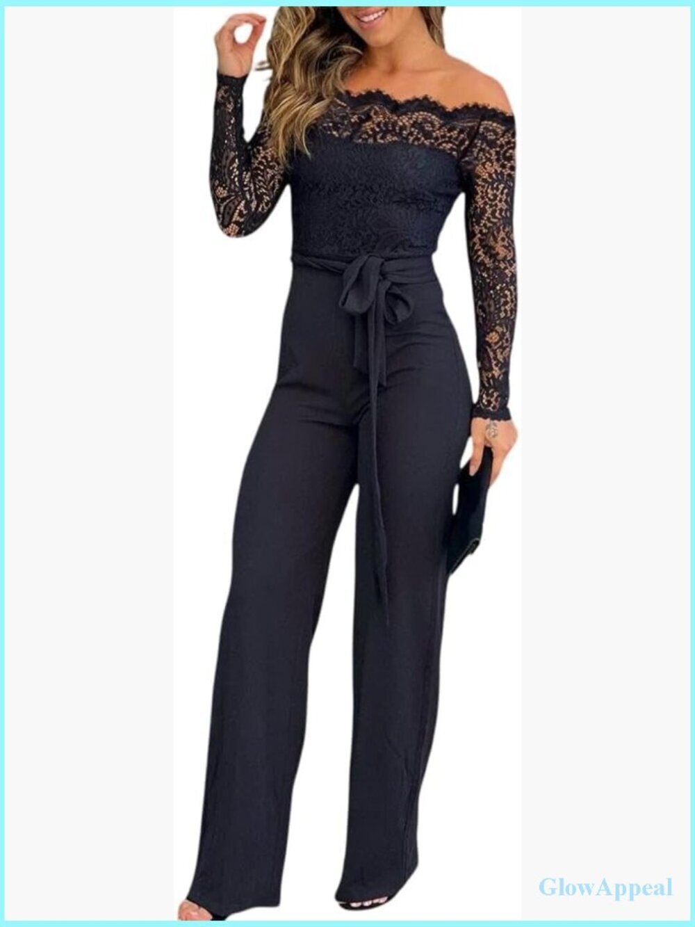 Off Shoulder Lace Trim Overalls Jumpsuit Dressy Casual